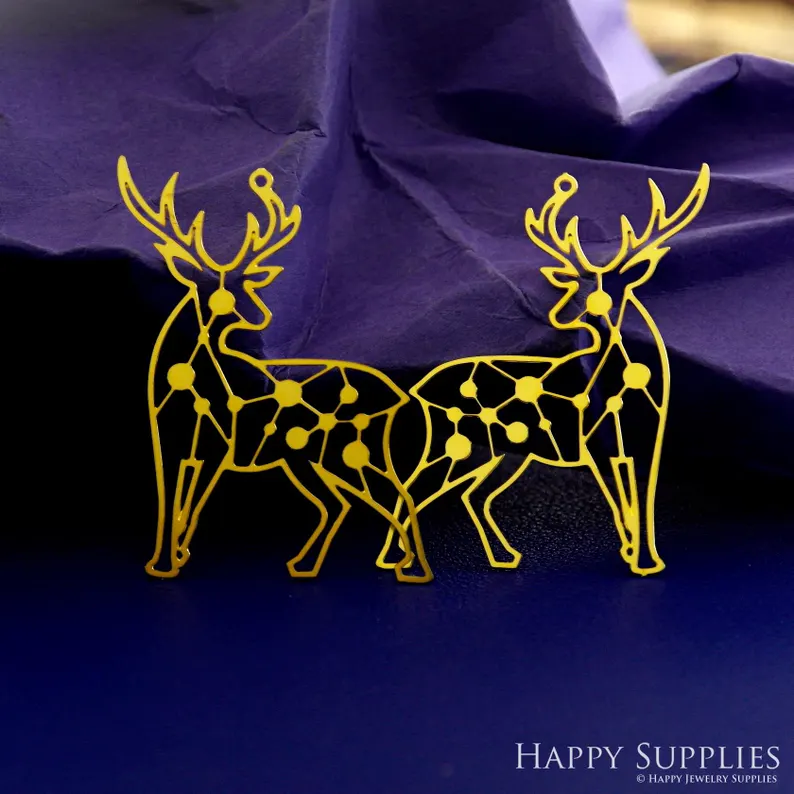Stainless Steel Jewelry Charms, Raw Brass Charms, Geometry Deer Charms, Earrings Findings, Stainless Steel Silver Jewelry Pendants, Brass Jewelry Findings, Stainless Steel Pendants Jewelry Wholesale (D2832)