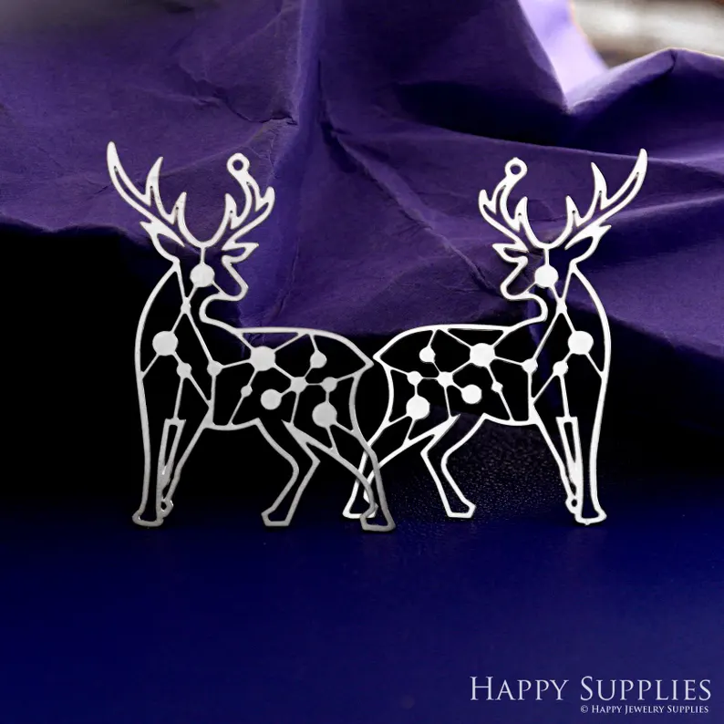 Stainless Steel Jewelry Charms, Raw Brass Charms, Geometry Deer Charms, Earrings Findings, Stainless Steel Silver Jewelry Pendants, Brass Jewelry Findings, Stainless Steel Pendants Jewelry Wholesale (D2832)