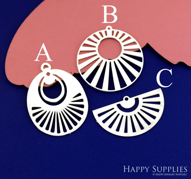 Stainless Steel Jewelry Charms, Raw Brass Charms,Fanshaped Charms, Earrings Findings, Stainless Steel Silver Jewelry Pendants, Brass Jewelry Findings, Stainless Steel Pendants Jewelry Wholesale (D2870)