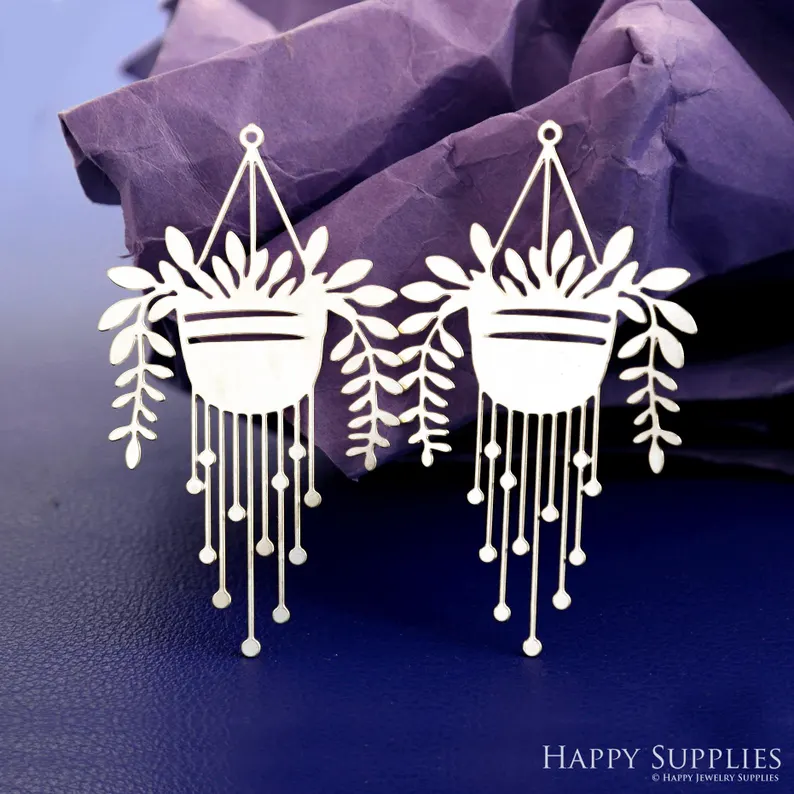 Stainless Steel Jewelry Charms, Raw Brass Charms,Potted Plant Charms, Earrings Findings, Stainless Steel Silver Jewelry Pendants, Brass Jewelry Findings, Stainless Steel Pendants Jewelry Wholesale (D2882)