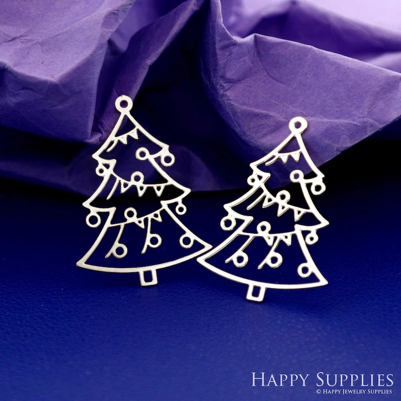 Stainless Steel Jewelry Charms, Raw Brass Charms, Christmas Tree Charms, Earrings Findings, Stainless Steel Silver Jewelry Pendants, Brass Jewelry Findings, Stainless Steel Pendants Jewelry Wholesale (D2086)