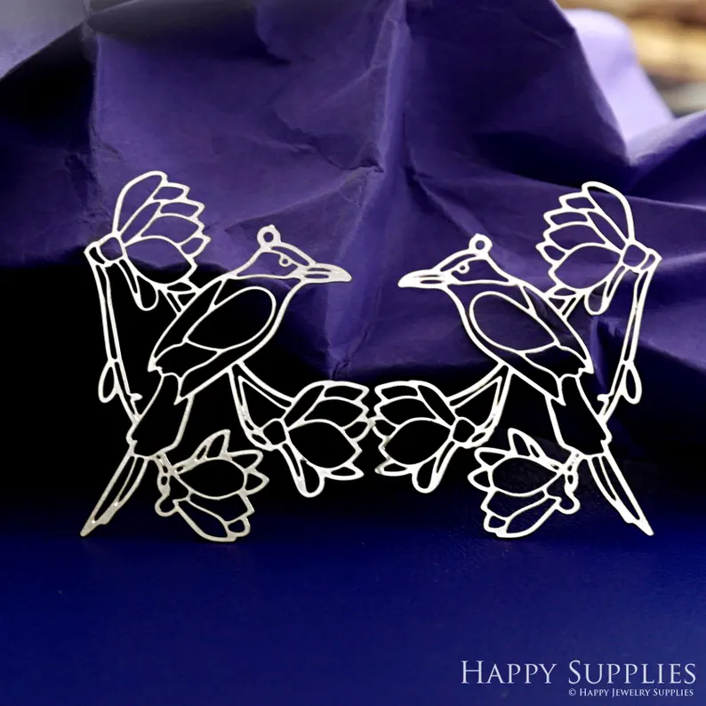 Stainless Steel Jewelry Charms, Raw Brass Charms,Bird Charms, Earrings Findings,  Stainless Steel Silver Jewelry Pendants, Brass Jewelry Findings, Stainless Steel Pendants Jewelry Wholesale (D2845)