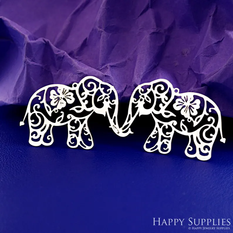 Stainless Steel Jewelry Charms, Raw Brass Charms, Elephant Geometric Charms, Earrings Findings, Stainless Steel Silver Jewelry Pendants, Brass Jewelry Findings, Stainless Steel Pendants Jewelry Wholesale (D2844)