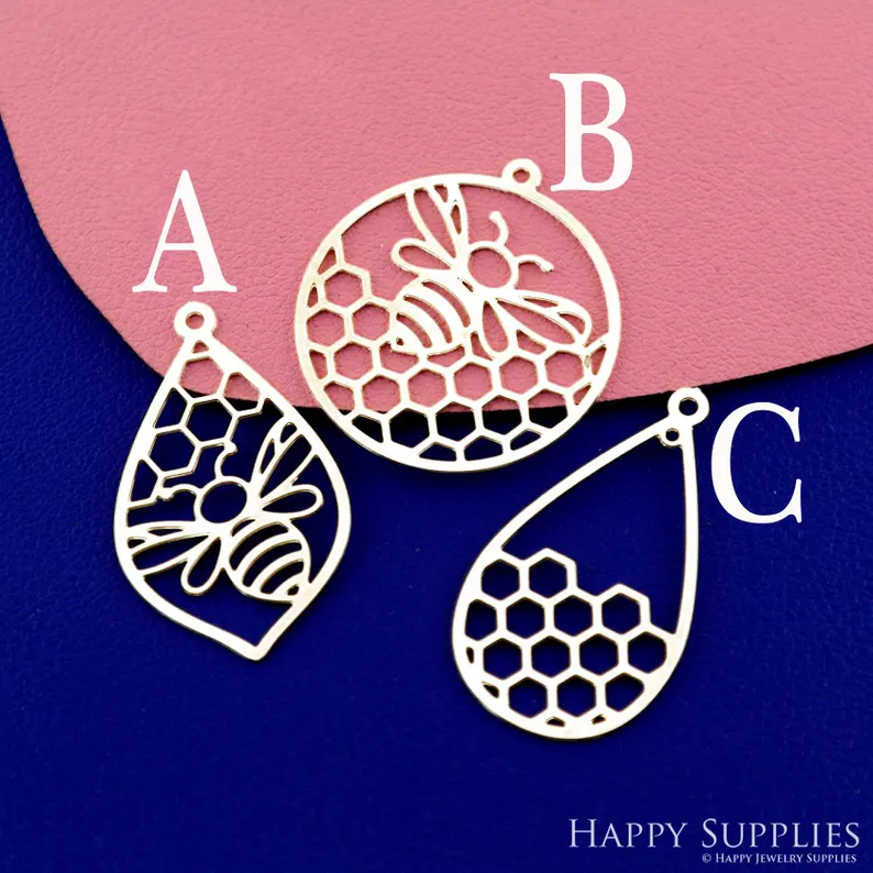 Stainless Steel Jewelry Charms, Raw Brass Charms,Bee Charms, Earrings Findings, Stainless Steel Silver Jewelry Pendants, Brass Jewelry Findings, Stainless Steel Pendants Jewelry Wholesale (D2892)