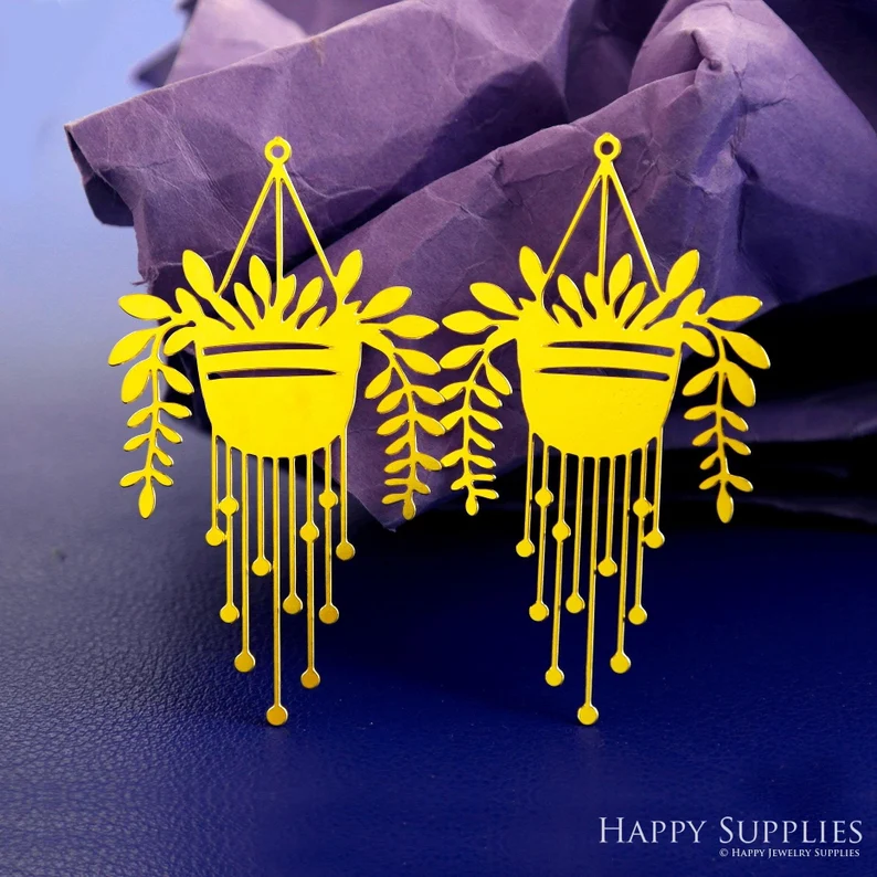 Stainless Steel Jewelry Charms, Raw Brass Charms,Potted Plant Charms, Earrings Findings, Stainless Steel Silver Jewelry Pendants, Brass Jewelry Findings, Stainless Steel Pendants Jewelry Wholesale (D2882)