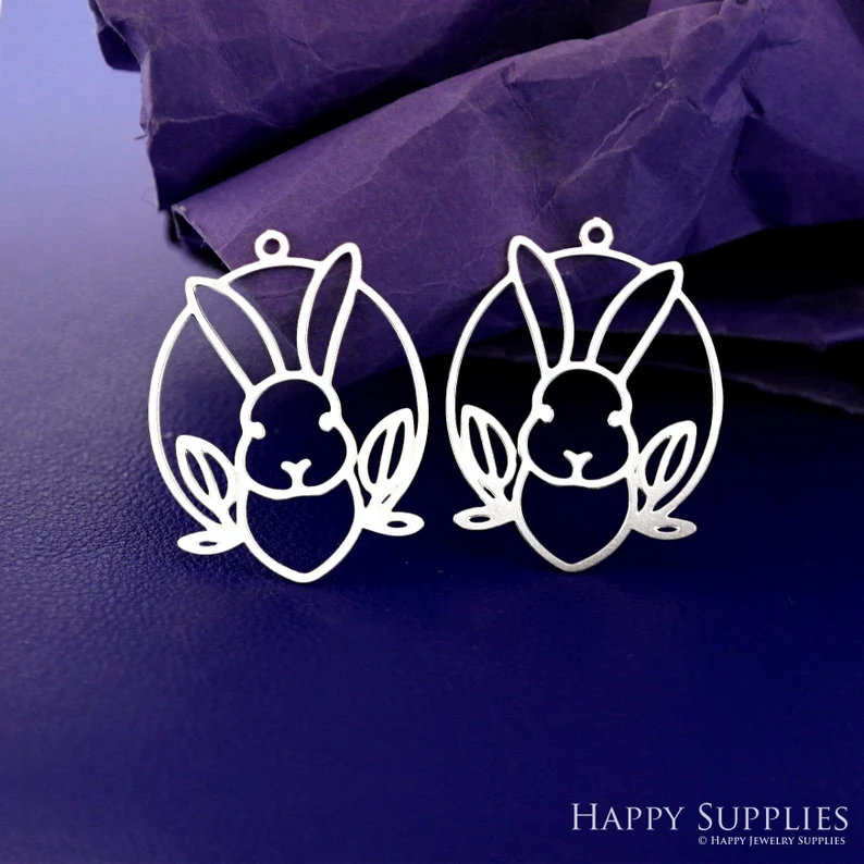 Stainless Steel Jewelry Charms, Raw Brass Charms, Rabbit Charms, Earrings Findings, Stainless Steel Silver Jewelry Pendants, Brass Jewelry Findings, Stainless Steel Pendants Jewelry Wholesale (D2887)
