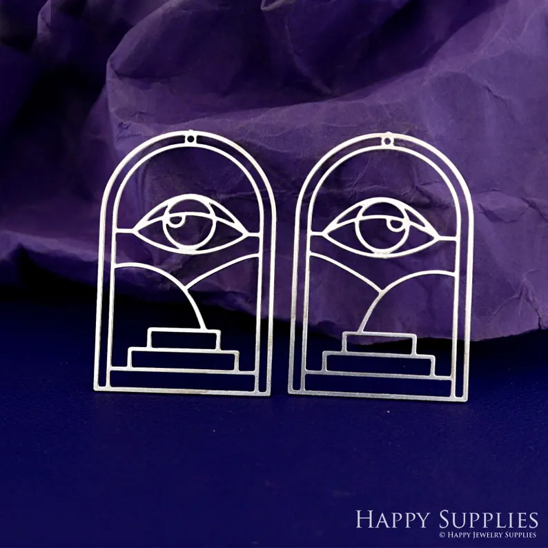 Stainless Steel Jewelry Charms, Raw Brass Charms, Eyes Geometric Charms, Earrings Findings, Stainless Steel Silver Jewelry Pendants, Brass Jewelry Findings, Stainless Steel Pendants Jewelry Wholesale (D2908)