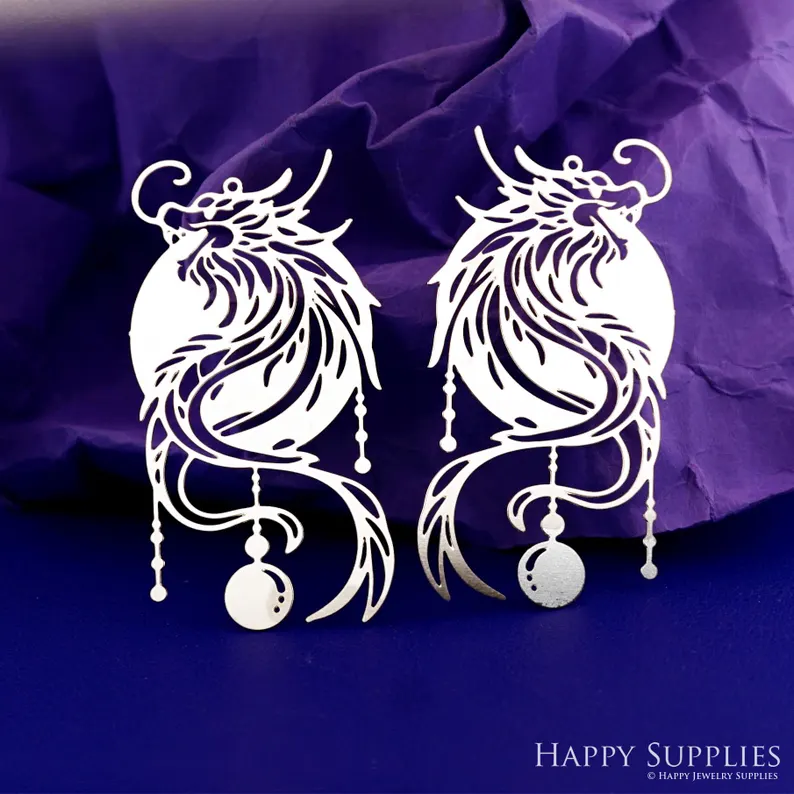 Stainless Steel Jewelry Charms, Raw Brass Charms,Dragon Charms, Earrings Findings, Stainless Steel Silver Jewelry Pendants, Brass Jewelry Findings, Stainless Steel Pendants Jewelry Wholesale (D2909)