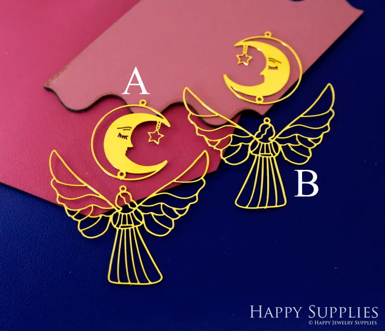 Stainless Steel Jewelry Charms, Raw Brass Charms,Angel Charms, Earrings Findings, Stainless Steel Silver Jewelry Pendants, Brass Jewelry Findings, Stainless Steel Pendants Jewelry Wholesale (D2913)