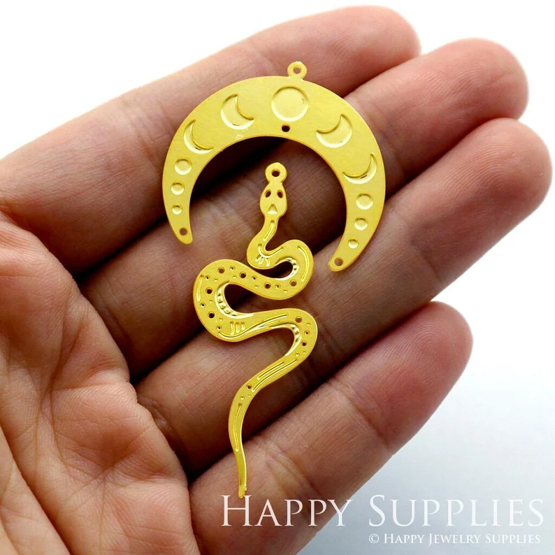 2 pcs (1set) Stainless Steel Jewelry Charms, Raw Brass Charms,  Snake Charms, Moon Earrings Findings, Stainless Steel Silver Jewelry Pendants, Brass Jewelry Findings, Stainless Steel Pendants Jewelry Wholesale (D1378)