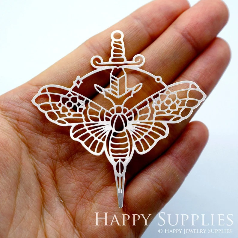 Stainless Steel Jewelry Charms, Raw Brass Charms, Geometric Moth Charms, Earrings Findings, Stainless Steel Silver Jewelry Pendants, Brass Jewelry Findings, Stainless Steel Pendants Jewelry Wholesale (D1612)