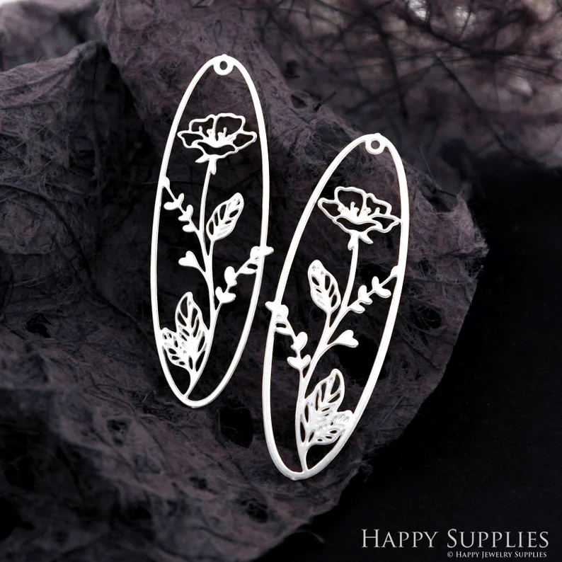 Stainless Steel Jewelry Charms, Raw Brass Charms, Flower Charms, Earrings Findings, Stainless Steel Silver Jewelry Pendants, Brass Jewelry Findings, Stainless Steel Pendants Jewelry Wholesale (D2071)