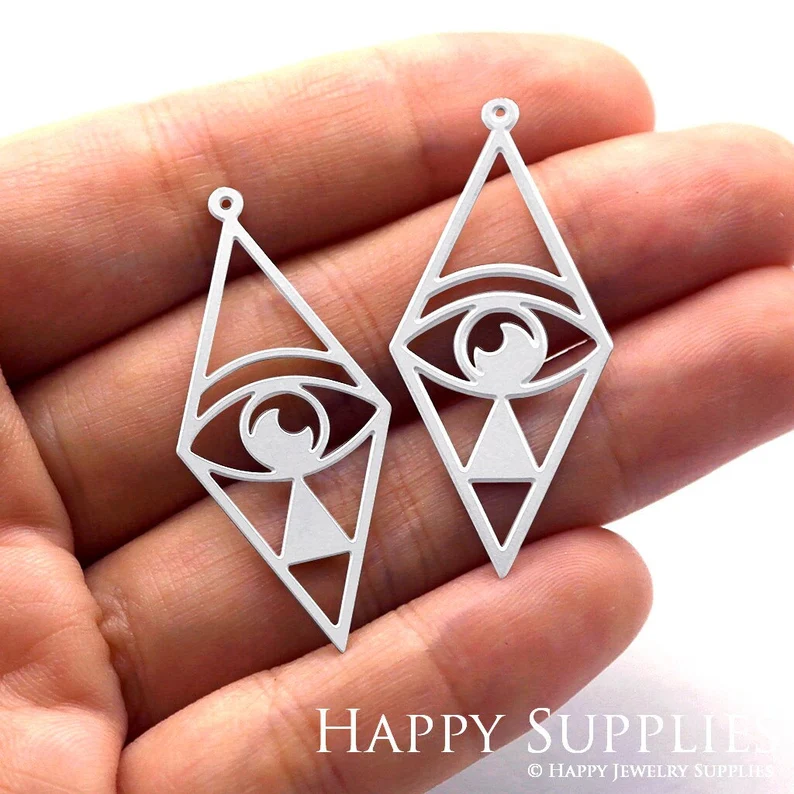 Stainless Steel Jewelry Charms, Raw Brass Charms,  Eyes Diamond Geometric Charms, Earrings Findings, Stainless Steel Silver Jewelry Pendants, Brass Jewelry Findings, Stainless Steel Pendants Jewelry Wholesale (D605)