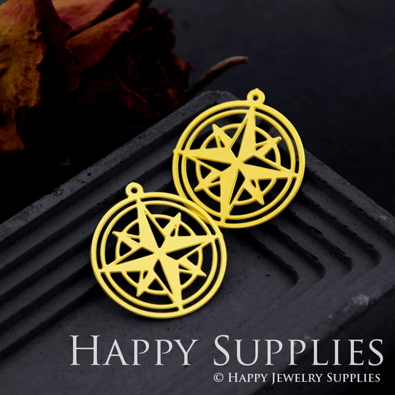 Stainless Steel Jewelry Charms, Raw Brass Charms, Compass Charms, Earrings Findings, Stainless Steel Silver Jewelry Pendants, Brass Jewelry Findings, Stainless Steel Pendants Jewelry Wholesale (D576)