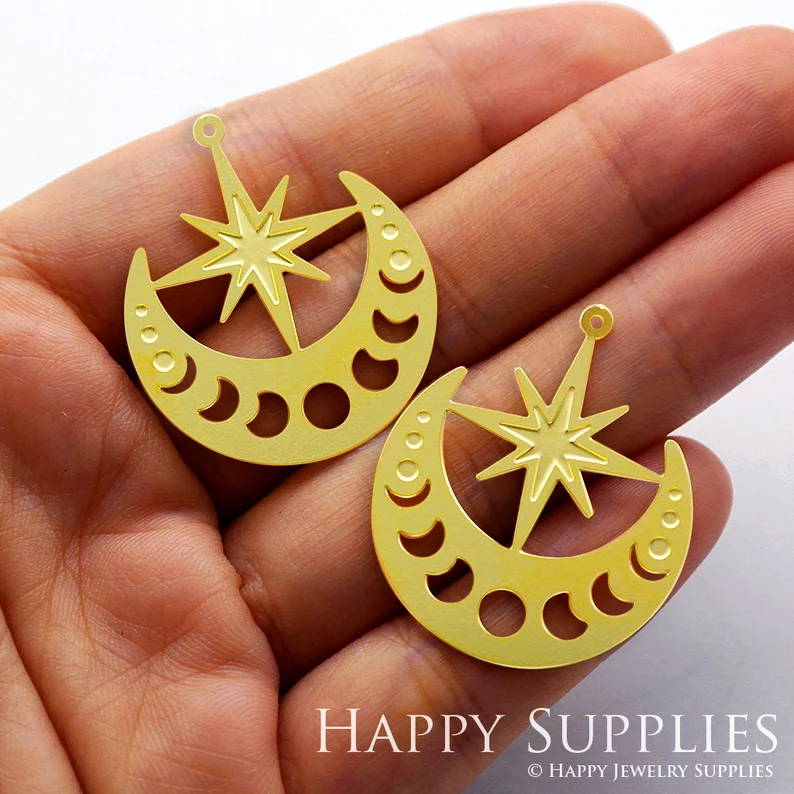 Stainless Steel Jewelry Charms, Raw Brass Charms, Moon Charms, Earrings Findings, Stainless Steel Silver Jewelry Pendants, Brass Jewelry Findings, Stainless Steel Pendants Jewelry Wholesale (D1047)