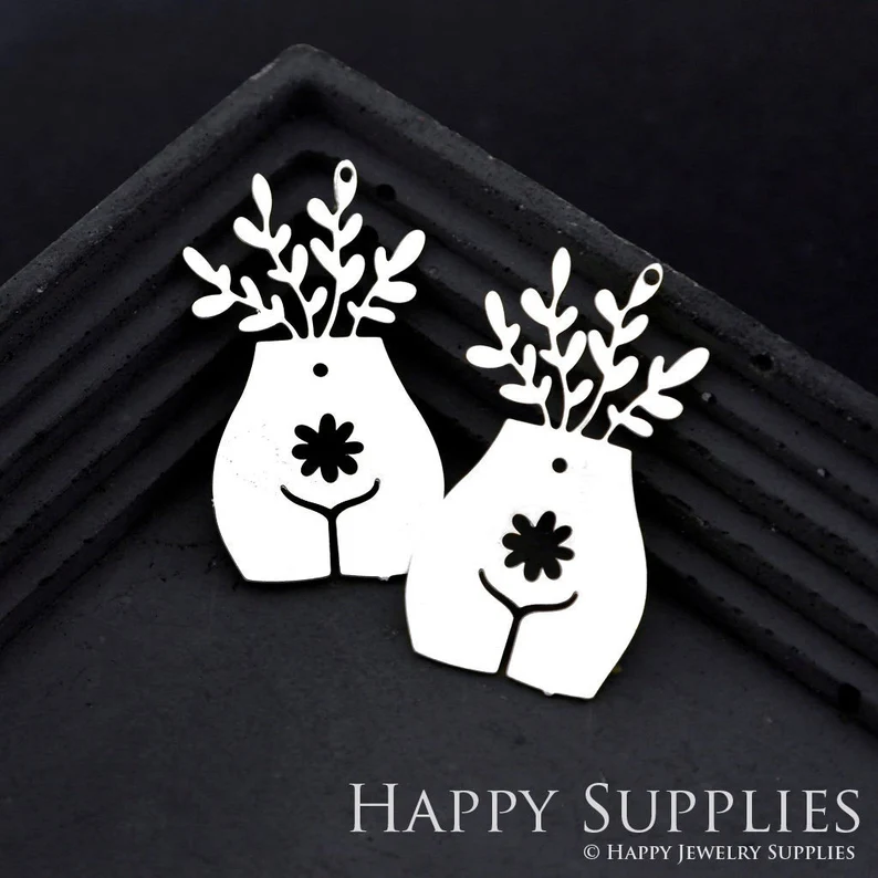 Stainless Steel Jewelry Charms, Raw Brass Charms, Leaves Charms, Earrings Findings, Stainless Steel Silver Jewelry Pendants, Brass Jewelry Findings, Stainless Steel Pendants Jewelry Wholesale (D1889)