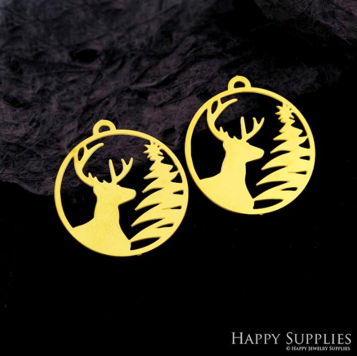 Stainless Steel Jewelry Charms, Raw Brass Charms, Deer Charms, Earrings Findings, Stainless Steel Silver Jewelry Pendants, Brass Jewelry Findings, Stainless Steel Pendants Jewelry Wholesale (D2090)