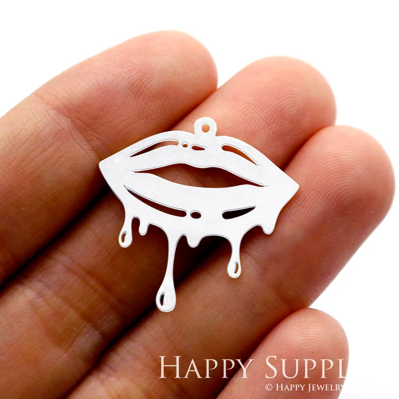 Stainless Steel Jewelry Charms, Raw Brass Charms, Lips Charms, Earrings Findings, Stainless Steel Silver Jewelry Pendants, Brass Jewelry Findings, Stainless Steel Pendants Jewelry Wholesale (D1364)