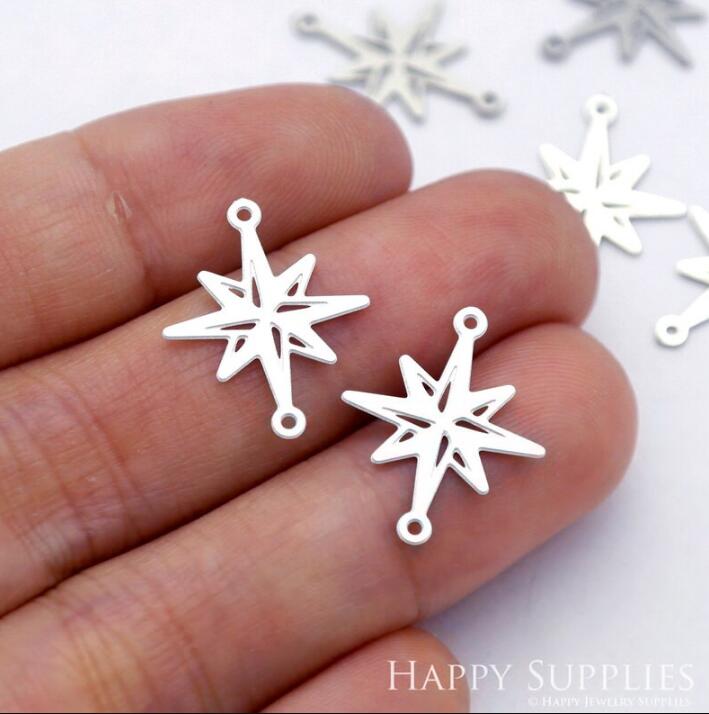 Stainless Steel Jewelry Charms, Star Geometric Stainless Steel Earring Charms, Stainless Steel Silver Jewelry Pendants, Stainless Steel Silver Jewelry Findings, Stainless Steel Pendants Jewelry Wholesale (D1690)