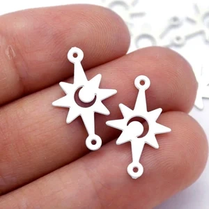 Stainless Steel Jewelry Charms, Star Geometric Stainless Steel Earring Charms, Stainless Steel Silver Jewelry Pendants, Stainless Steel Silver Jewelry Findings, Stainless Steel Pendants Jewelry Wholesale (D1699)
