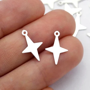 Stainless Steel Jewelry Charms, Star Geometric Stainless Steel Earring Charms, Stainless Steel Silver Jewelry Pendants, Stainless Steel Silver Jewelry Findings, Stainless Steel Pendants Jewelry Wholesale (D1834)