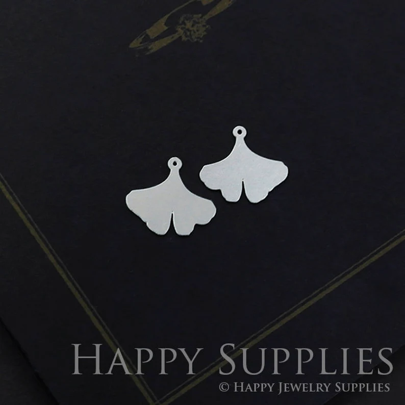 Stainless Steel Jewelry Charms, Ginkgo Leaf Geometric Stainless Steel Earring Charms, Stainless Steel Silver Jewelry Pendants, Stainless Steel Silver Jewelry Findings, Stainless Steel Pendants Jewelry Wholesale (D616)