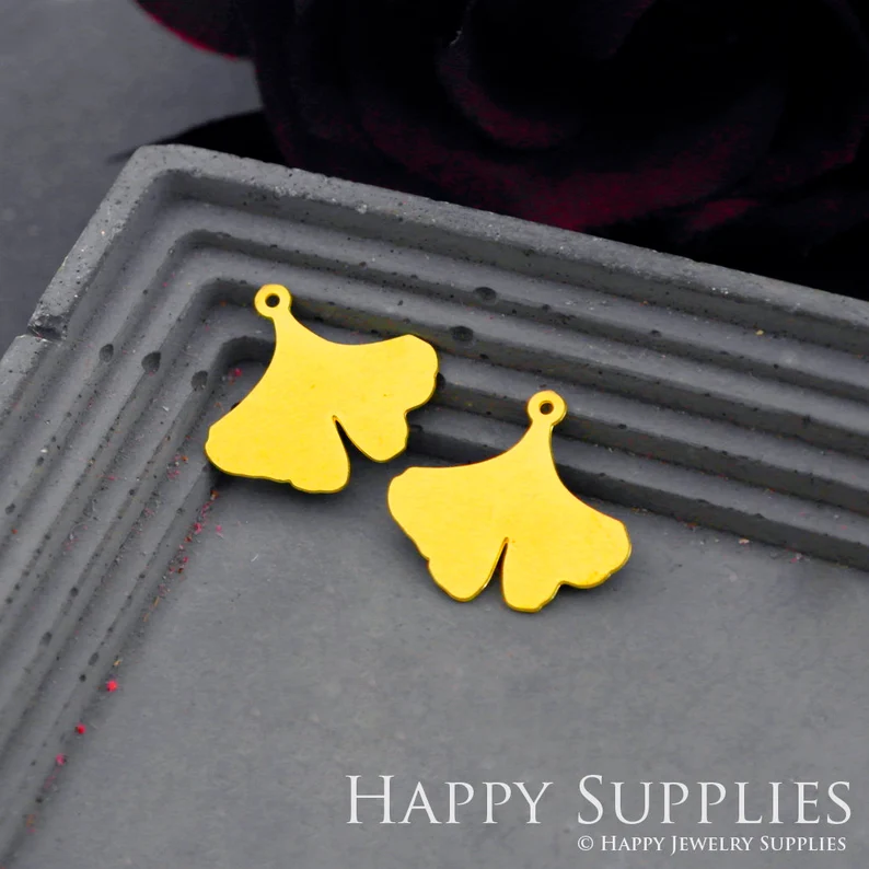 Stainless Steel Jewelry Charms, Ginkgo Leaf Geometric Stainless Steel Earring Charms, Stainless Steel Silver Jewelry Pendants, Stainless Steel Silver Jewelry Findings, Stainless Steel Pendants Jewelry Wholesale (D616)