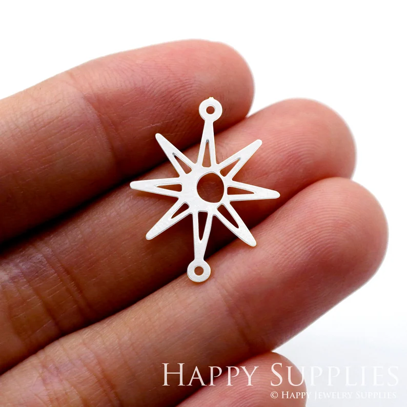 Stainless Steel Jewelry Charms, Star Geometry Stainless Steel Earring Charms, Stainless Steel Silver Jewelry Pendants, Stainless Steel Silver Jewelry Findings, Stainless Steel Pendants Jewelry Wholesale (D1565)