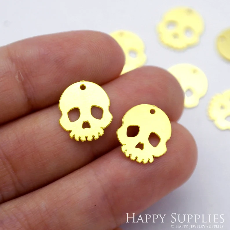Stainless Steel Jewelry Charms, Skull Geometric Stainless Steel Earring Charms, Stainless Steel Silver Jewelry Pendants, Stainless Steel Silver Jewelry Findings, Stainless Steel Pendants Jewelry Wholesale (D1945)