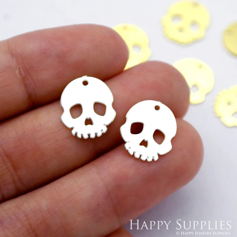Stainless Steel Jewelry Charms, Skull Geometric Stainless Steel Earring Charms, Stainless Steel Silver Jewelry Pendants, Stainless Steel Silver Jewelry Findings, Stainless Steel Pendants Jewelry Wholesale (D1945)