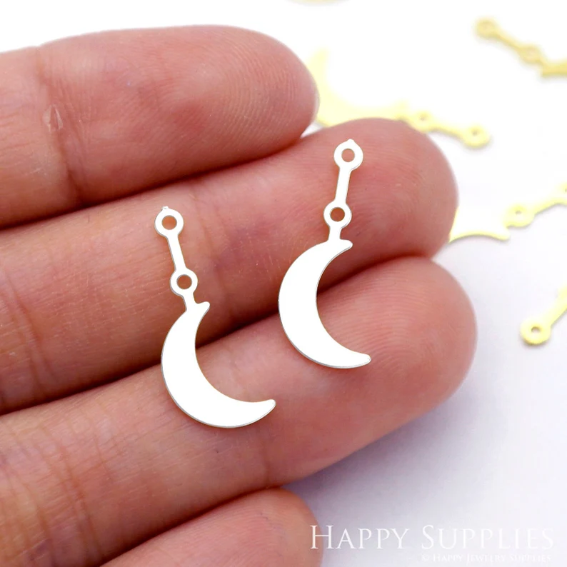 Stainless Steel Jewelry Charms, Moon Geometric Stainless Steel Earring Charms, Stainless Steel Silver Jewelry Pendants, Stainless Steel Silver Jewelry Findings, Stainless Steel Pendants Jewelry Wholesale (D1957)