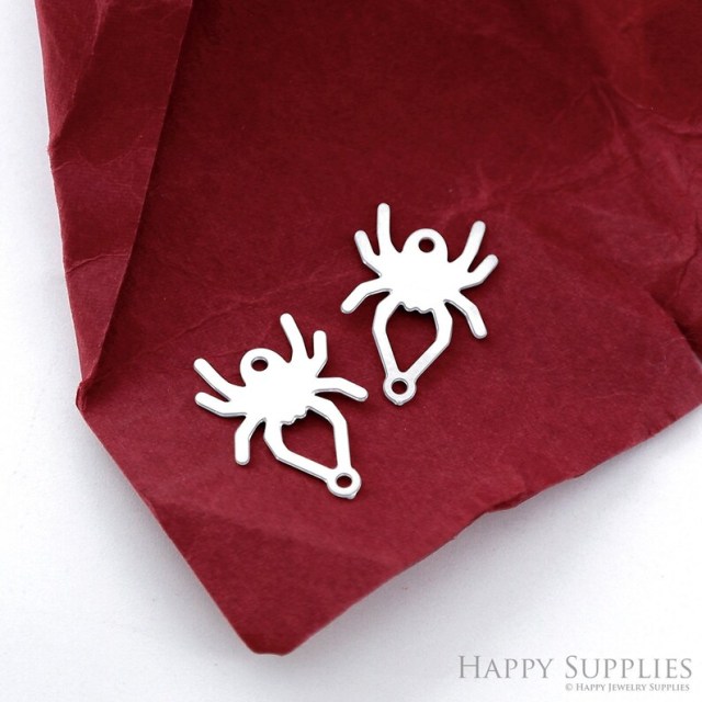 Stainless Steel Jewelry Charms, Spider Stainless Steel Earring Charms, Stainless Steel Silver Jewelry Pendants, Stainless Steel Silver Jewelry Findings, Stainless Steel Pendants Jewelry Wholesale (D2282)