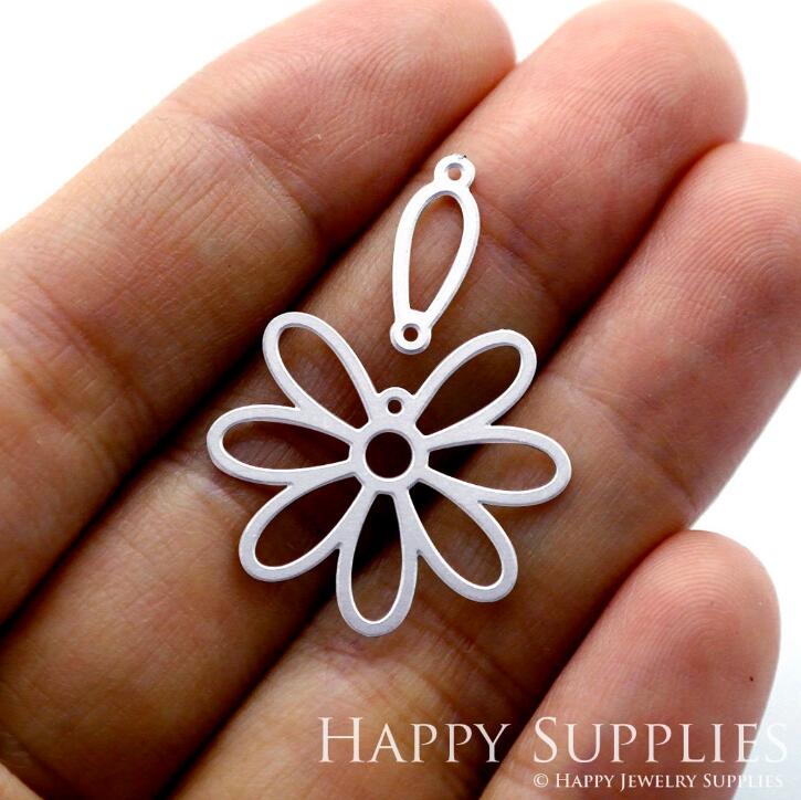 Stainless Steel Jewelry Charms, Flower Stainless Steel Earring Charms, Stainless Steel Silver Jewelry Pendants, Stainless Steel Silver Jewelry Findings, Stainless Steel Pendants Jewelry Wholesale (D1218)