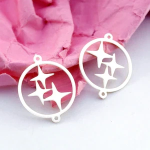 Stainless Steel Jewelry Charms, Star Stainless Steel Earring Charms, Stainless Steel Silver Jewelry Pendants, Stainless Steel Silver Jewelry Findings, Stainless Steel Pendants Jewelry Wholesale (D2142)