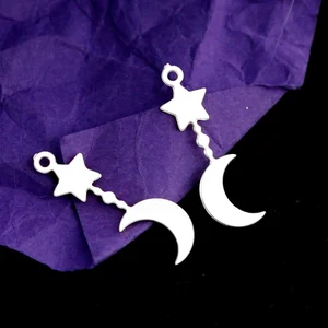Stainless Steel Jewelry Charms, Moon Stainless Steel Earring Charms, Stainless Steel Silver Jewelry Pendants, Stainless Steel Silver Jewelry Findings, Stainless Steel Pendants Jewelry Wholesale (D2210)