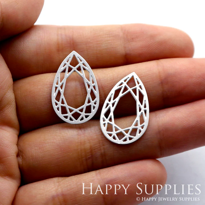10pcs Stainless Steel Jewelry Charms, Diamond Teardrop Stainless Steel Earring Charms, Stainless Steel Silver Jewelry Pendants, Stainless Steel Silver Jewelry Findings, Stainless Steel Pendants Jewelry Wholesale (D102)