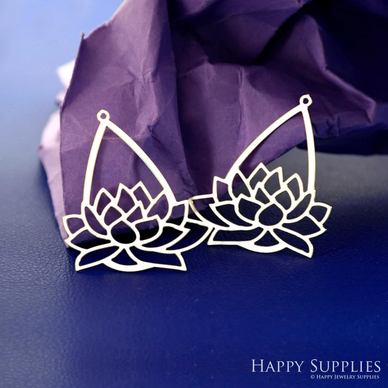 Stainless Steel Jewelry Charms, Lotus Stainless Steel Earring Charms, Stainless Steel Silver Jewelry Pendants, Stainless Steel Silver Jewelry Findings, Stainless Steel Pendants Jewelry Wholesale (D2886)