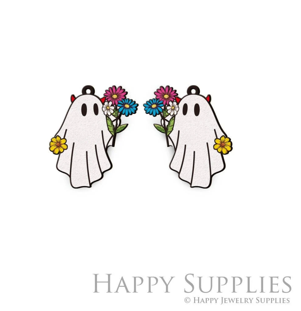 Handmade Jewelry Making Supplies Beads Cut Wooden Charm Ghost DIY Necklace Earring Brooch (CW708)
