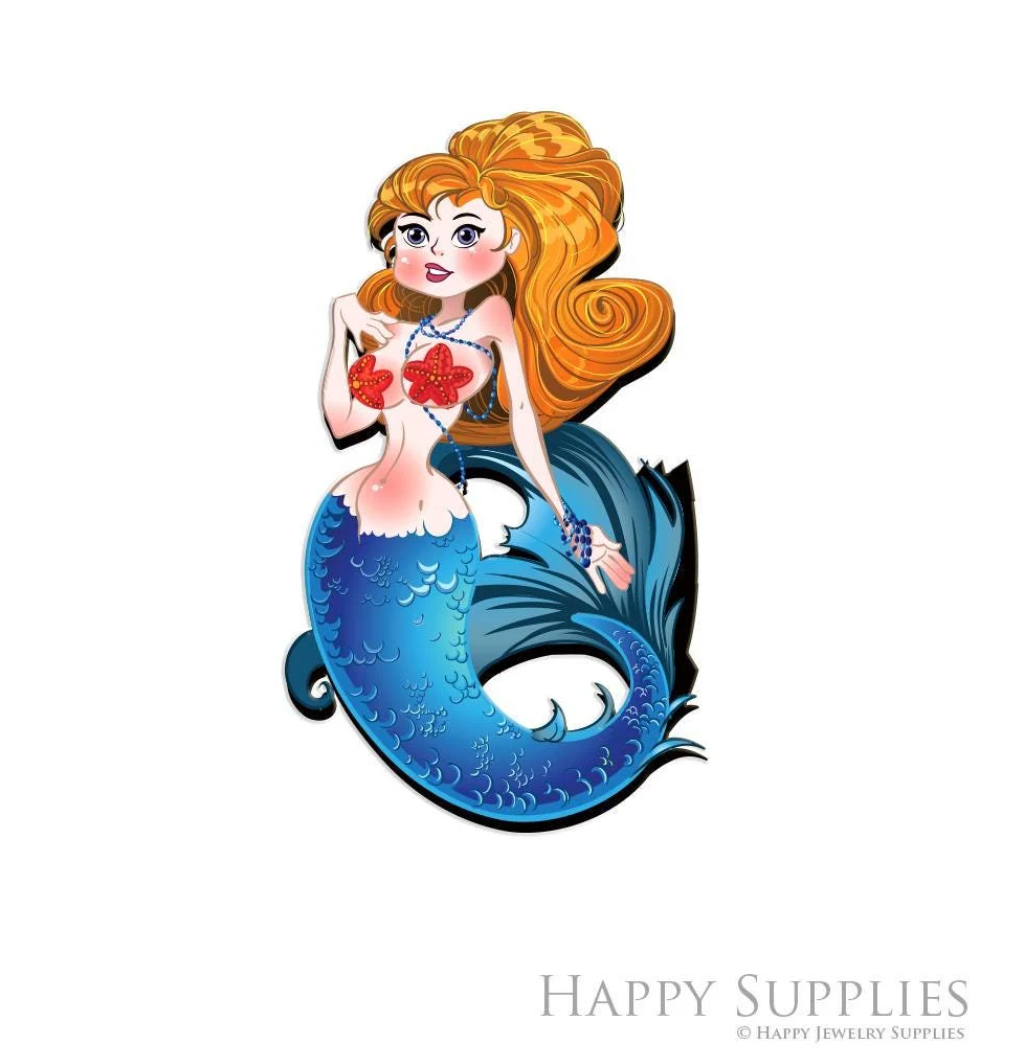 Handmade Jewelry Making Supplies Beads Cut Wooden Mermaid Charm DIY Necklace Earring Brooch (CW1034)