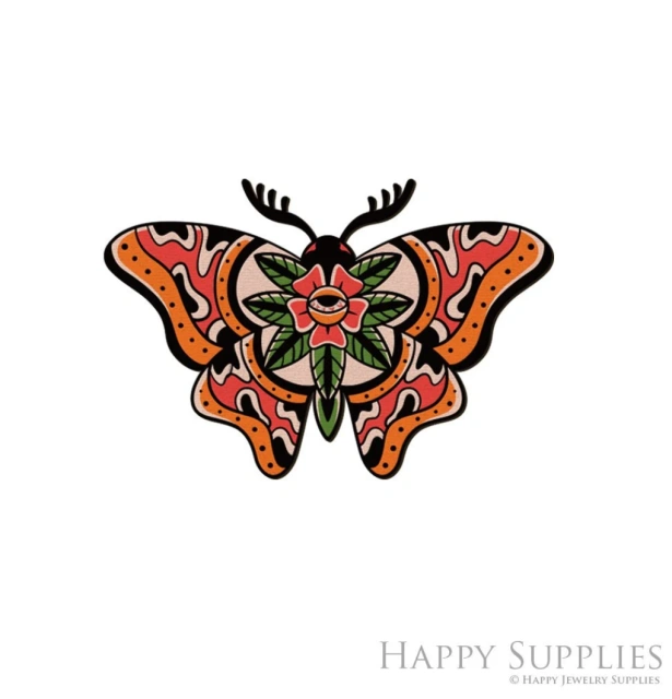 Handmade Jewelry Making Supplies Beads Cut Wooden Moth Charm DIY Necklace Earring Brooch (CW1004)