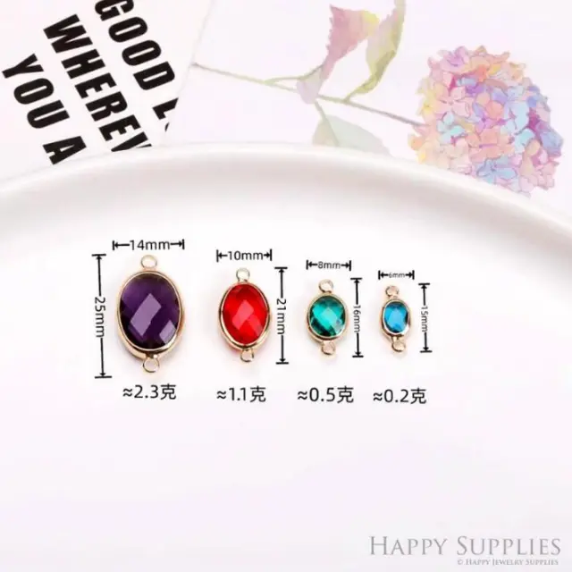 50pcs Oval Geometric Shape Zircon Connector Charm, Glass Bracelet Earring Charms, Crystal Gemstone Earring Pendant Charm Wholesale (TR-145)