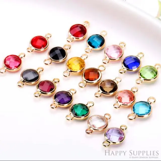 50pcs Round Geometric Shape Zircon Connector Charm, Glass Bracelet Earring Charms, Crystal Gemstone Earring Pendant Charm Wholesale (TR-144)