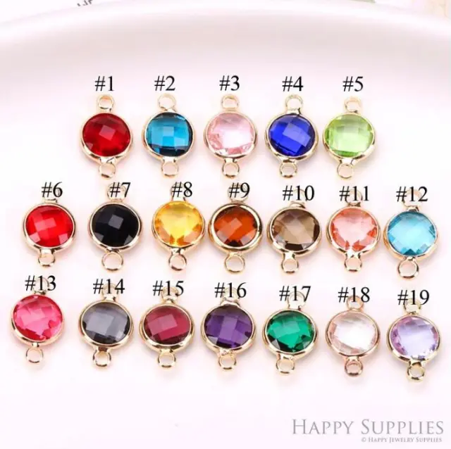 50pcs Round Geometric Shape Zircon Connector Charm, Glass Bracelet Earring Charms, Crystal Gemstone Earring Pendant Charm Wholesale (TR-144)