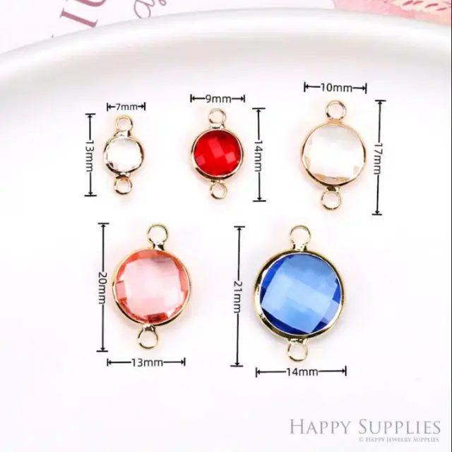 50pcs Round Geometric Shape Zircon Connector Charm, Glass Bracelet Earring Charms, Crystal Gemstone Earring Pendant Charm Wholesale (TR-144)