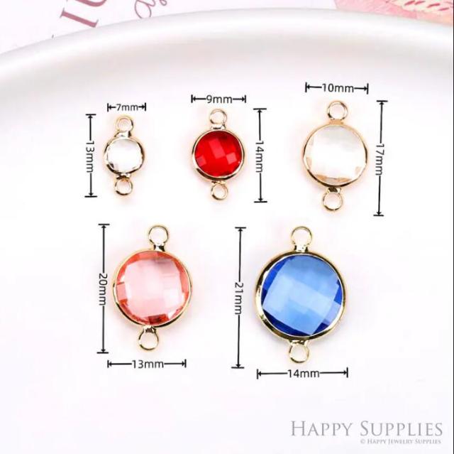 50pcs Round Geometric Shape Zircon Connector Charm, Glass Bracelet Earring Charms, Crystal Gemstone Earring Pendant Charm Wholesale (TR-144)