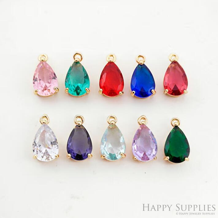 10pcs Mini Drop Shape Zircon Connector Charm, Birthstone Charms Earring , Crystal Gemstone Earring Pendant Charm Wholesale - 7X10mm (TR-258)