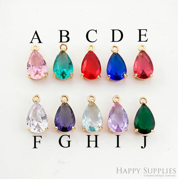 10pcs Mini Drop Shape Zircon Connector Charm, Birthstone Charms Earring , Crystal Gemstone Earring Pendant Charm Wholesale - 7X10mm (TR-258)