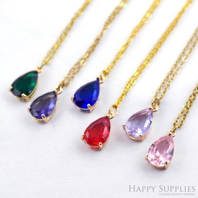 10pcs Mini Drop Shape Zircon Connector Charm, Birthstone Charms Earring , Crystal Gemstone Earring Pendant Charm Wholesale - 7X10mm (TR-258)