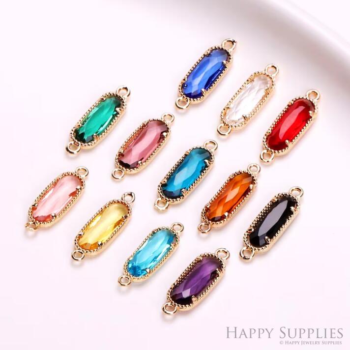 50pcs Oval Shape Zircon Connector Charm, Birthstone Charms Earring , Crystal Gemstone Earring Pendant Charm Wholesale (TR-199)