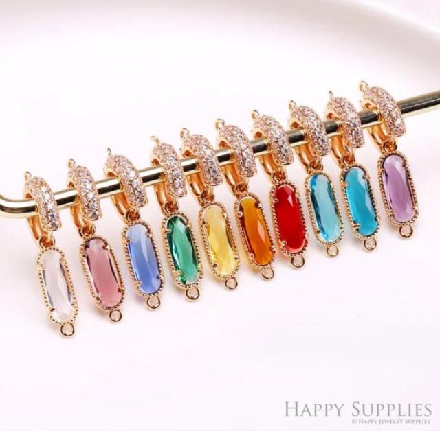 50pcs Oval Shape Zircon Connector Charm, Birthstone Charms Earring , Crystal Gemstone Earring Pendant Charm Wholesale (TR-199)